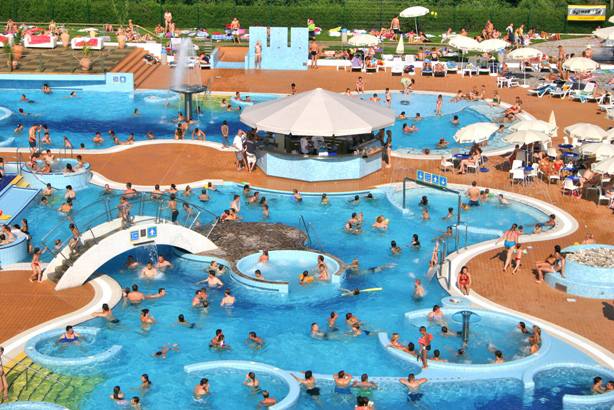 People enjoying and cooling off in Laguna city beach in Ljubljana