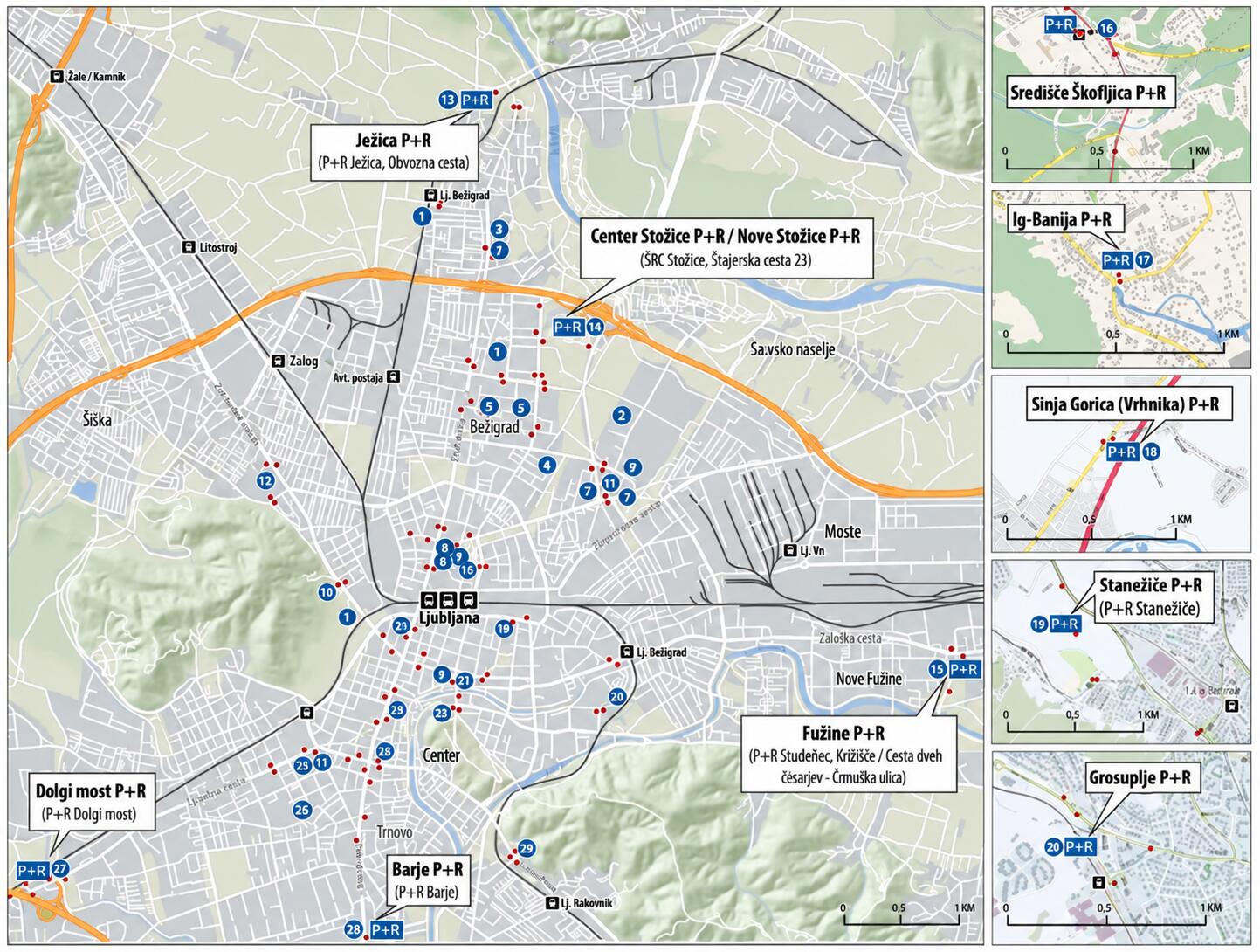 P_R-ljubljana-map A map of P+R parking terminals in Ljubljana.