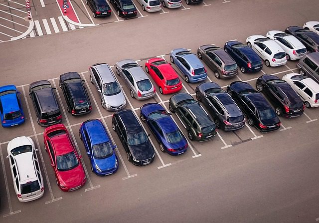 parking-lot-ljubljana Aerial photo of cars parked on a parking lot in Ljubljana in two rows.